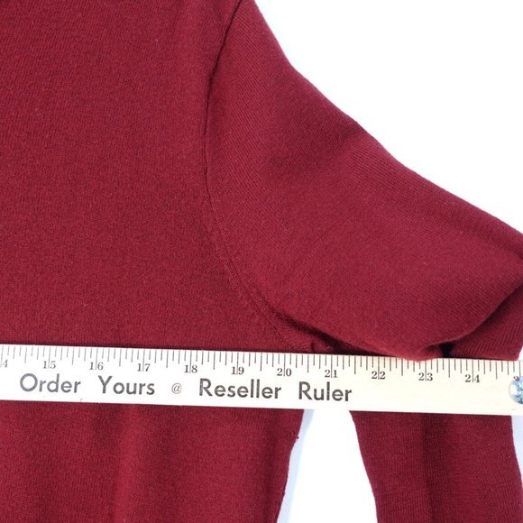 Burgundy V Neck Sweater Men Medium Wool Knit Pullover Jumper L/S Triblend J CREW - Picture 4 of 8